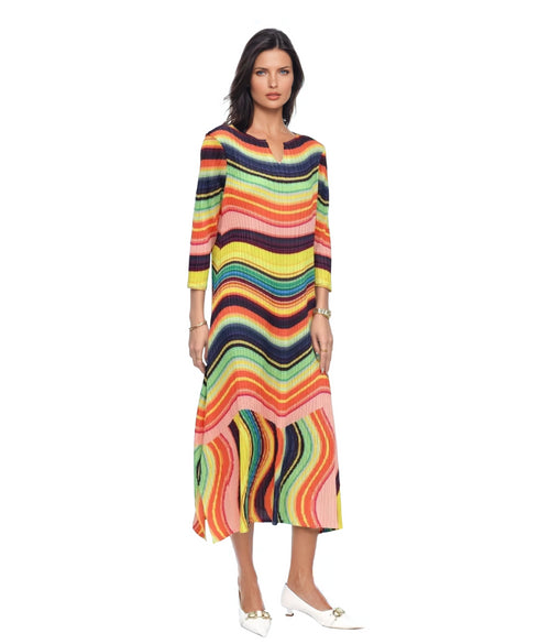 Wave Pattern Pleated Midi Dress - DR1520